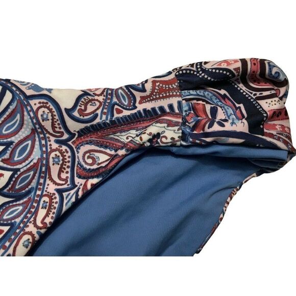 Becca Blue Paisley Reversible Bikini Bottom Size Large Shirred Sides NEW - Picture 3 of 5
